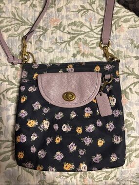 Coach purple Floral Crossbody with Leather Flap
